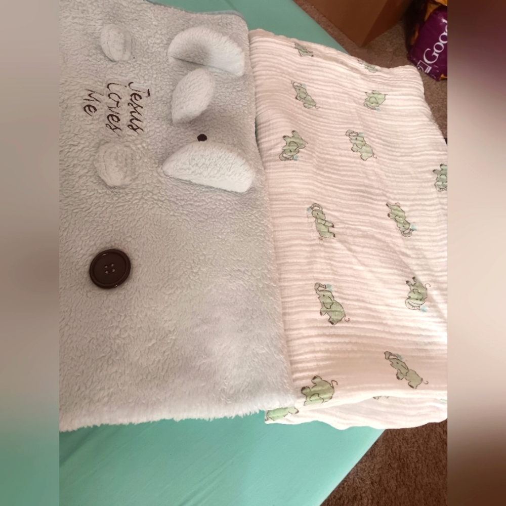 Pair of elephant theme baby blankets